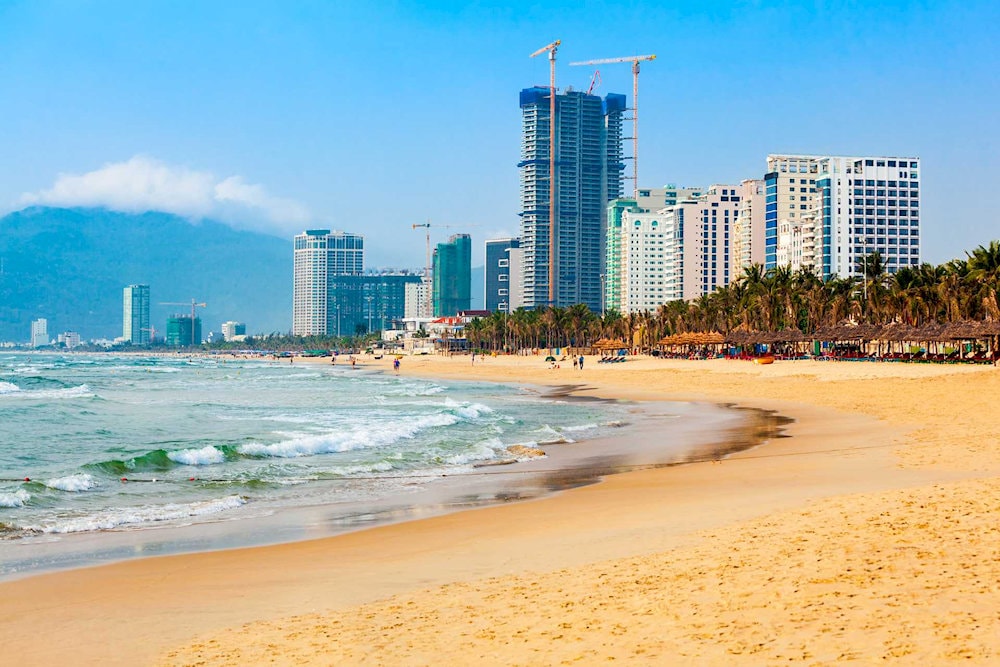 My Khe Beach in Danang is famous for its blue waters and white sand 